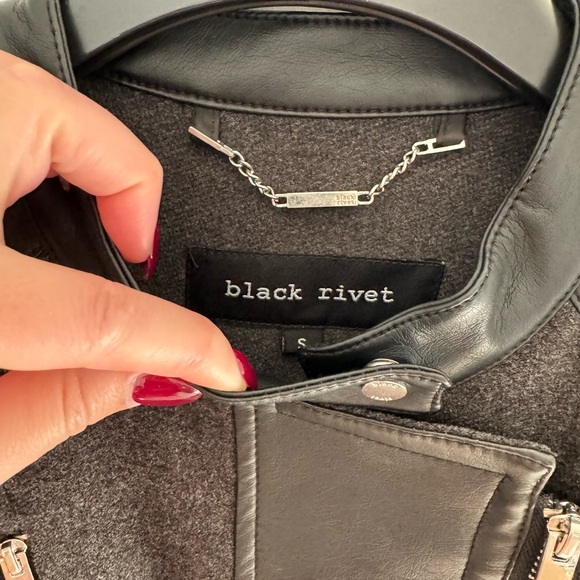 Black Rivet Charcoal and Ebony Faux Leather Jacket - Picture 3 of 6